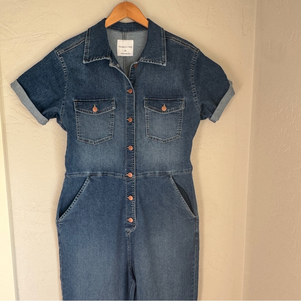Celebrity Pink Jumpsuit ‎ Women's Denim Short Sleeve Long Jumpsuit Size XL - Picture 14 of 16